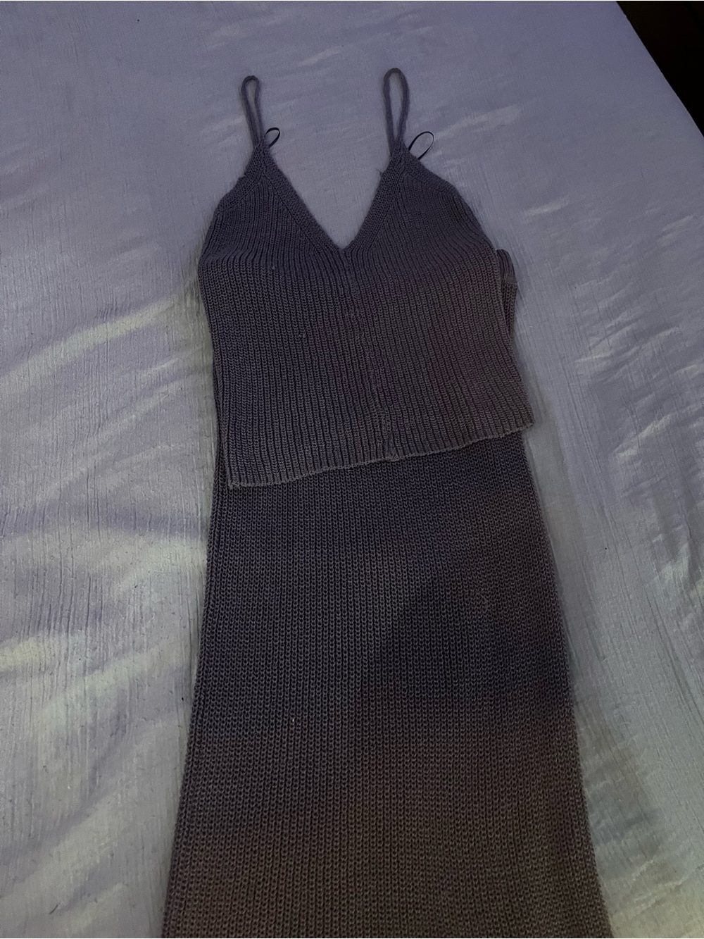 Sleeveless V-Neck Knit skirt and top in Charcoal